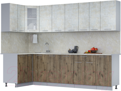 Кухонный гарнитур Интерлиния Мила 12x28 (бетон лайт/дуб веллингтон/опал светлый) - фото
