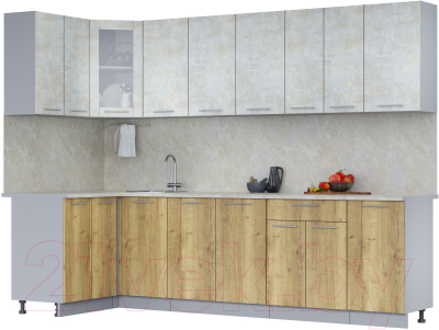 Кухонный гарнитур Интерлиния Мила 12x28 (бетон лайт/дуб золотой/опал светлый) - фото