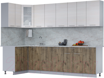 Кухонный гарнитур Интерлиния Мила 12x28 (вудлайн кремовый/дуб веллингтон/серый каспий) - фото