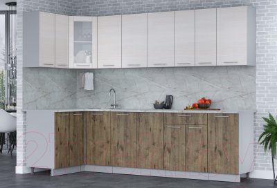 Кухонный гарнитур Интерлиния Мила 12x28 (вудлайн кремовый/дуб веллингтон/серый каспий)