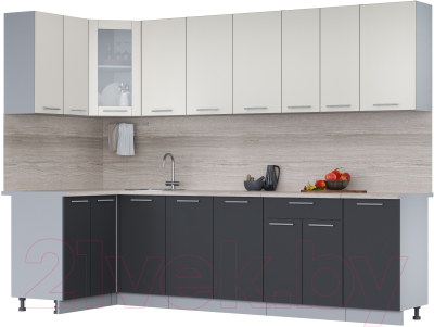 Кухонный гарнитур Интерлиния Мила 12x28 (персидский жемчуг/антрацит/травертин серый) - фото