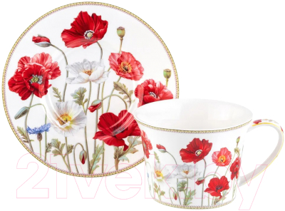 Чашка с блюдцем Elan Gallery Маки / 420321  - фото
