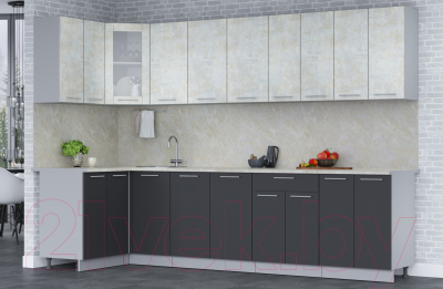 Кухонный гарнитур Интерлиния Мила 12x30 (бетон лайт/антрацит/опал светлый)