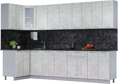 Кухонный гарнитур Интерлиния Мила 12x30 (бетон лайт/бетон лайт/кастилло темный) - фото