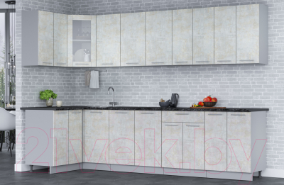 Кухонный гарнитур Интерлиния Мила 12x30 (бетон лайт/бетон лайт/кастилло темный)