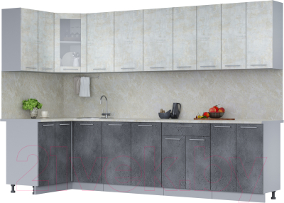 Кухонный гарнитур Интерлиния Мила 12x30 (бетон лайт/бетон портленд/опал светлый) - фото
