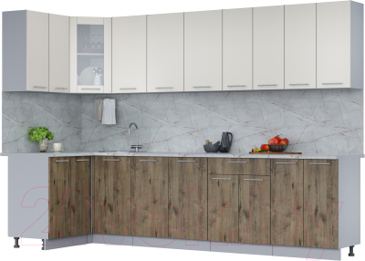 Кухонный гарнитур Интерлиния Мила 12x30 (персидский жемчуг/дуб веллингтон/серый каспий) - фото