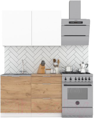 Кухонный гарнитур Интермебель Микс Топ-1 1.2м (белый премиум/дуб крафт золотой/дуб вотан) - фото