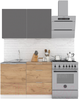 Кухонный гарнитур Интермебель Микс Топ-1 1.2м (графит серый/дуб крафт золотой/дуб вотан) - фото