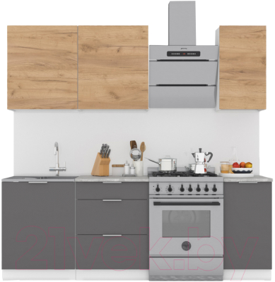 Кухонный гарнитур Интермебель Микс Топ-2 1.6м (дуб крафт золотой/графит серый/дуб вотан) - фото