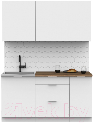 Кухонный гарнитур Интермебель Микс Топ-2 1.6м (белый премиум/дуб вотан) - фото