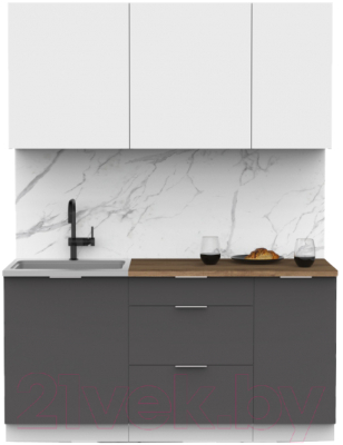 Кухонный гарнитур Интермебель Микс Топ-2 1.6м (белый премиум/графит серый/дуб вотан) - фото