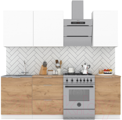 Кухонный гарнитур Интермебель Микс Топ-3 1.7м (белый премиум/дуб крафт золотой/дуб вотан) - фото