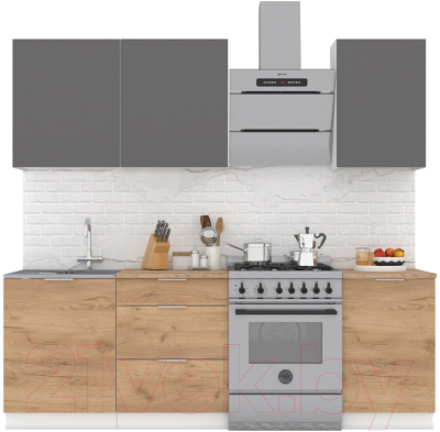 Кухонный гарнитур Интермебель Микс Топ-3 1.7м (графит серый/дуб крафт золотой/дуб вотан) - фото