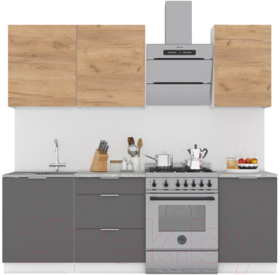 Кухонный гарнитур Интермебель Микс Топ-3 1.7м (дуб крафт золотой/графит серый/дуб вотан) - фото