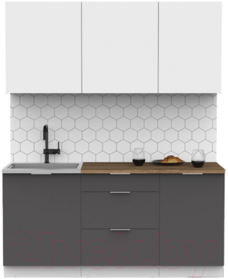 Кухонный гарнитур Интермебель Микс Топ-3 1.7м (белый премиум/графит серый/дуб вотан) - фото