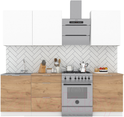 Кухонный гарнитур Интермебель Микс Топ-4 1.8м (белый премиум/дуб крафт золотой/дуб вотан) - фото