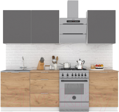 Кухонный гарнитур Интермебель Микс Топ-4 1.8м (графит серый/дуб крафт золотой/дуб вотан) - фото