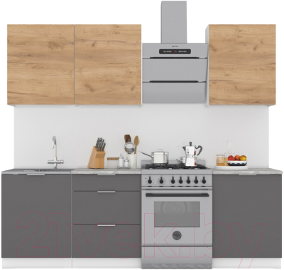 Кухонный гарнитур Интермебель Микс Топ-4 1.8м (дуб крафт золотой/графит серый/дуб вотан) - фото