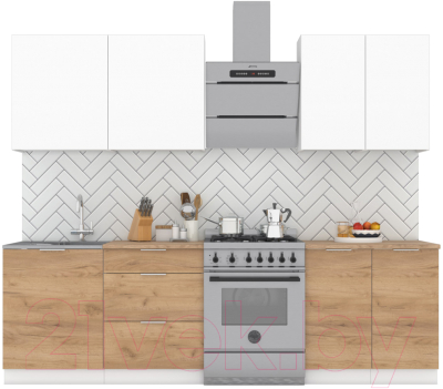 Кухонный гарнитур Интермебель Микс Топ-5 2.0м (белый премиум/дуб крафт золотой/дуб вотан) - фото