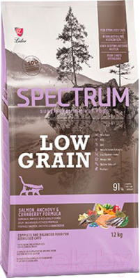Сухой корм для кошек Spectrum Low Grain для стерилизованных кошек с лососем, анчоусом, клюквой (12кг) - фото