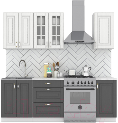 Кухонный гарнитур Интермебель Бостон-2 1.6 (акация белая/акация графит/дуб вотан) - фото