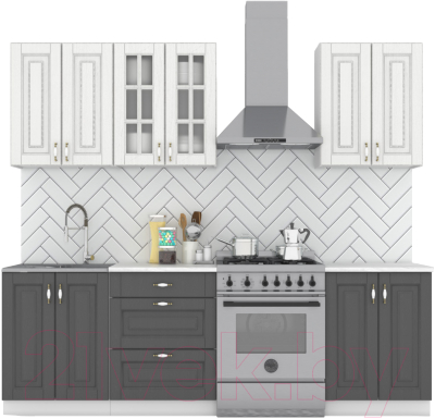 Кухонный гарнитур Интермебель Бостон-4 1.8 (акация белая/акация графит/дуб вотан) - фото