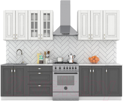 Кухонный гарнитур Интермебель Бостон-7 2.2 (акация белая/акация графит/дуб вотан) - фото