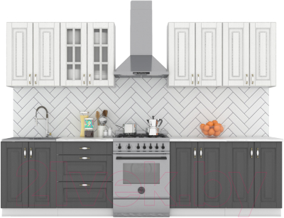 Кухонный гарнитур Интермебель Бостон-8 2.4 (акация белая/акация графит/дуб вотан) - фото