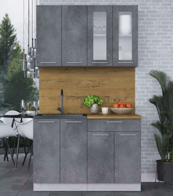 Кухонный гарнитур Интерлиния Мила 12 (бетон потленд/бетон портленд/дуб бунратти)