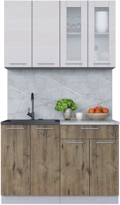 Кухонный гарнитур Интерлиния Мила 12 (вудлайн кремовый/дуб веллингтон/серый каспий) - фото