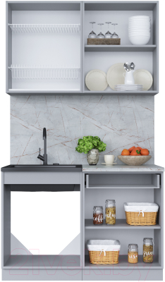 Кухонный гарнитур Интерлиния Мила 12 (дуб веллингтон/дуб веллингтон/травертин серый)