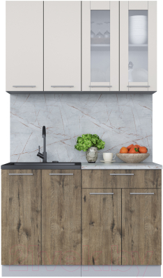 Кухонный гарнитур Интерлиния Мила 12 (персидский жемчуг/дуб веллингтон/серый каспий) - фото