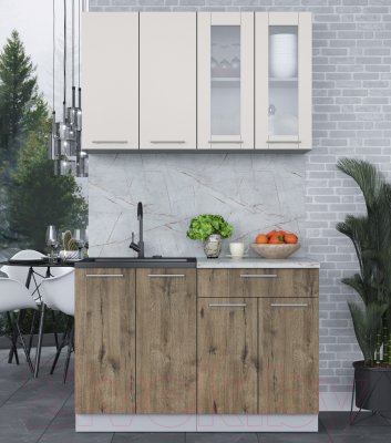 Кухонный гарнитур Интерлиния Мила 12 (персидский жемчуг/дуб веллингтон/серый каспий)