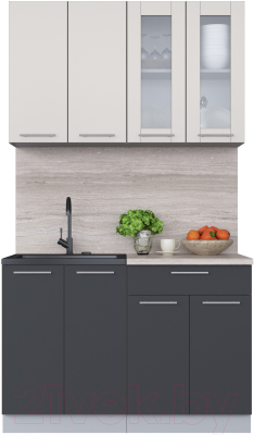 Кухонный гарнитур Интерлиния Мила 12 (персидский жемчуг/антрацит/травертин серый) - фото