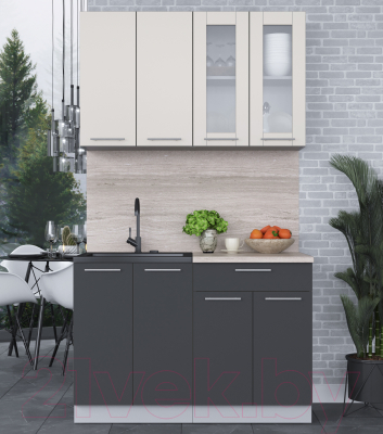 Кухонный гарнитур Интерлиния Мила 12 (персидский жемчуг/антрацит/травертин серый)