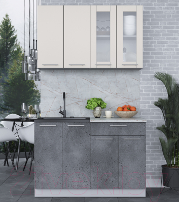 Кухонный гарнитур Интерлиния Мила 12 (персидский жемчуг/бетон портленд/серый каспий)