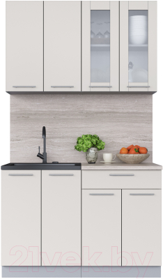 Кухонный гарнитур Интерлиния Мила 12 (персидский жемчуг/персидский жемчуг/травертин серый) - фото