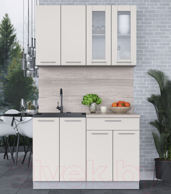 Кухонный гарнитур Интерлиния Мила 12 (персидский жемчуг/персидский жемчуг/травертин серый)