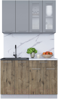 Кухонный гарнитур Интерлиния Мила 12 (серебро/дуб веллингтон/белый гранит) - фото