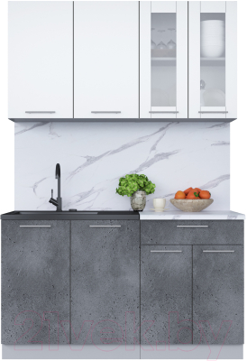 Кухонный гарнитур Интерлиния Мила 14 (белый платинум/бетон портленд/белый гранит) - фото