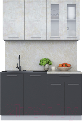 Кухонный гарнитур Интерлиния Мила 14 (бетон лайт/антрацит/опал светлый) - фото