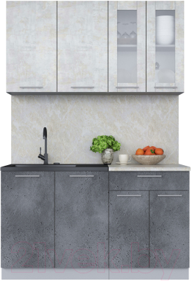 Кухонный гарнитур Интерлиния Мила 14 (бетон лайт/бетон портленд/опал светлый) - фото