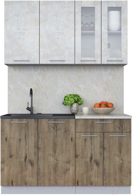 Кухонный гарнитур Интерлиния Мила 14 (бетон лайт/дуб веллингтон/опал светлый) - фото