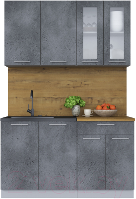 Кухонный гарнитур Интерлиния Мила 14 (бетон потленд/бетон портленд/дуб бунратти) - фото