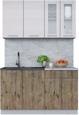 Кухонный гарнитур Интерлиния Мила 14 (вудлайн кремовый/дуб веллингтон/серый каспий) - фото