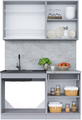 Кухонный гарнитур Интерлиния Мила 14 (вудлайн кремовый/дуб веллингтон/серый каспий)