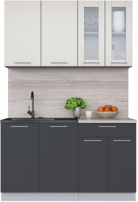 Кухонный гарнитур Интерлиния Мила 14 (персидский жемчуг/антрацит/травертин серый) - фото