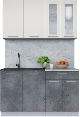 Кухонный гарнитур Интерлиния Мила 14 (персидский жемчуг/бетон портленд/серый каспий) - фото