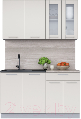 Кухонный гарнитур Интерлиния Мила 14 (персидский жемчуг/персидский жемчуг/травертин серый) - фото